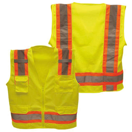 Class 2 Hi-Vis Vest; DOT Strips, Zipper Closure, 6 Pockets - 2XL - Americas Industrial Supply