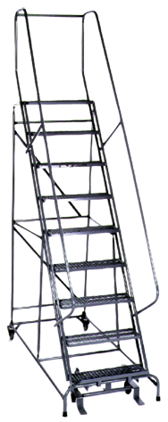 Model 1000; 9 Steps; 32 x 65'' Base Size - Steel Mobile Platform Ladder - Americas Industrial Supply