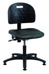 Polyurethane Task Stool - Adj. Contoured Bbackrest, Seat and Back Tilt, Glides Standard, Casters Optional, Pneu Hgt Adj, Contoured Waterfall Seat, Black Plastic ABS Base, Desk Hgt 17"-22.5" - Americas Industrial Supply