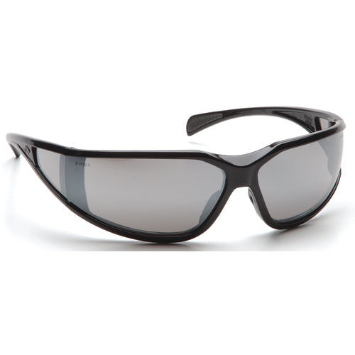 Safety Glasses - Curved Lens, Black Frame, Silver Mirror - Americas Industrial Supply