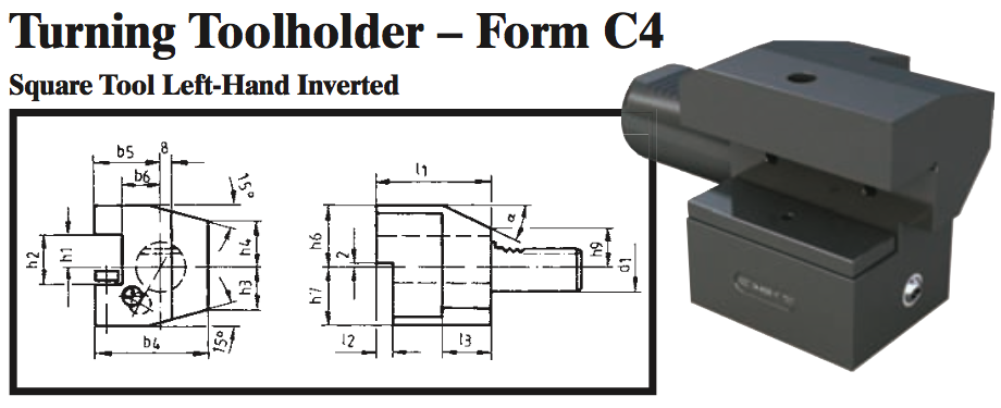 VDI Turning Toolholder - Form C4 (Square Tool Left-Hand Inverted) - Part #: CNC86 34.3020 - Americas Industrial Supply