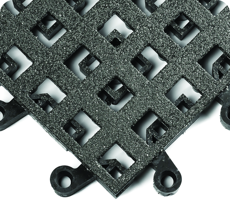 ErgoDeck Heavy Duty Open w/ GritShield Egronomic Tiles 18" x 18" x 7/8" Thick (Black) - Americas Industrial Supply