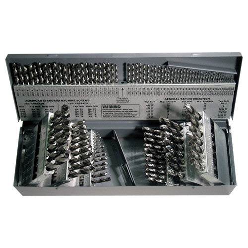1/16-1/2, A-Z, #1-#60 RHS / RHC HSS 118 Degree Radial Point CLE-MAX™ Jobber Length Drill Set - Bright - Exact Industrial Supply