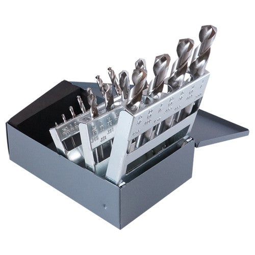 1/16-1/2 RHS / RHC HSS 135 Degree Split Point NAS907 Type C Heavy Duty Screw Machine Length Drill Set - Bright - Exact Industrial Supply