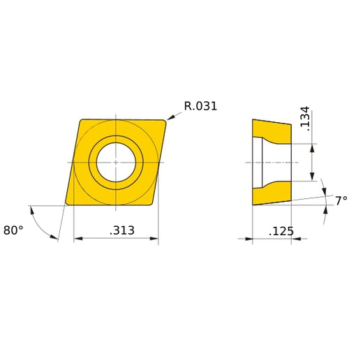 CCMT 2.522 standard UTi20T, 0.8 mm Corner Radius, 3.18 mm Thick, 7.94 mm Inscribed Circle, Turning Indexable Insert