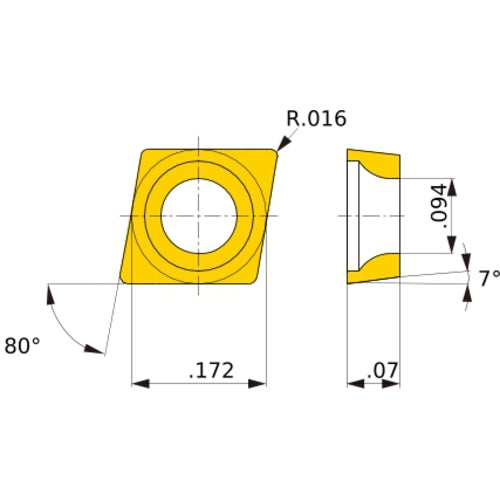 CCMW 04T004 flat_top MD220, 0.4 mm Corner Radius, 1.79 mm Thick, 4.37 mm Inscribed Circle, Turning Indexable Insert