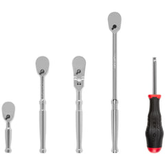 Ratchet Sets; Drive Size: 1/4 in; Overall Length (Inch): 3, 6, 9; Head Shape: Pear; Head Features: Compact; Head Style: Reversible, Fixed; Material: Steel; Handle Type: Non-Slip; Finish: Full-Polished