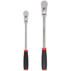 Ratchet Sets; Drive Size: 1/2 in, 3/8 in; Overall Length (Inch): 12, 14; Head Shape: Pear; Head Features: Compact; Head Style: Flexible; Material: Steel; Handle Type: Comfort Grip; Finish: Full-Polished