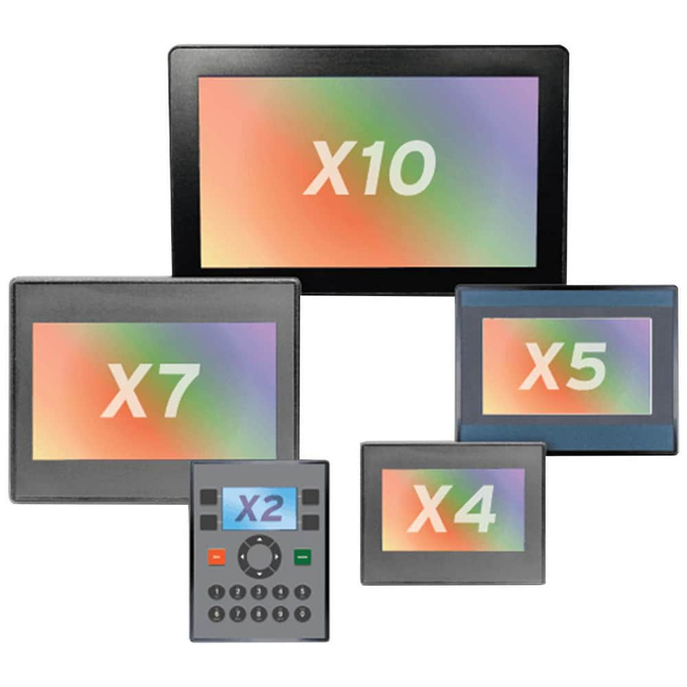 Human Machine Interfaces (HMIs); Integrated PLC: Yes; Display Type: 10" LCD; Function Keys: Yes; Audio Type: No Audio Capability; LAN Capability: LAN; CAN Capability: CAN; Controller Languages Supported: Advanced Ladder Logic and IEC 61131