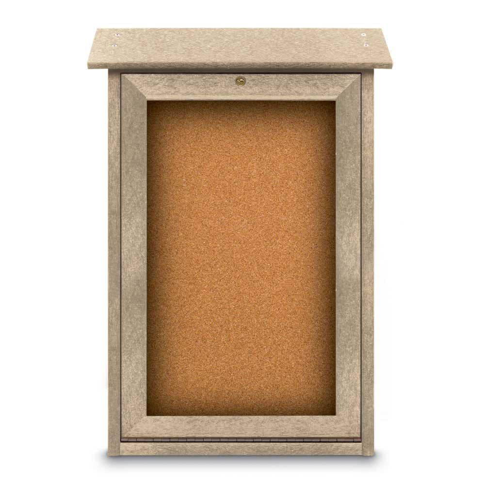 Enclosed Cork Bulletin Board: 18" Wide, 29" High, Cork, Natural Tan