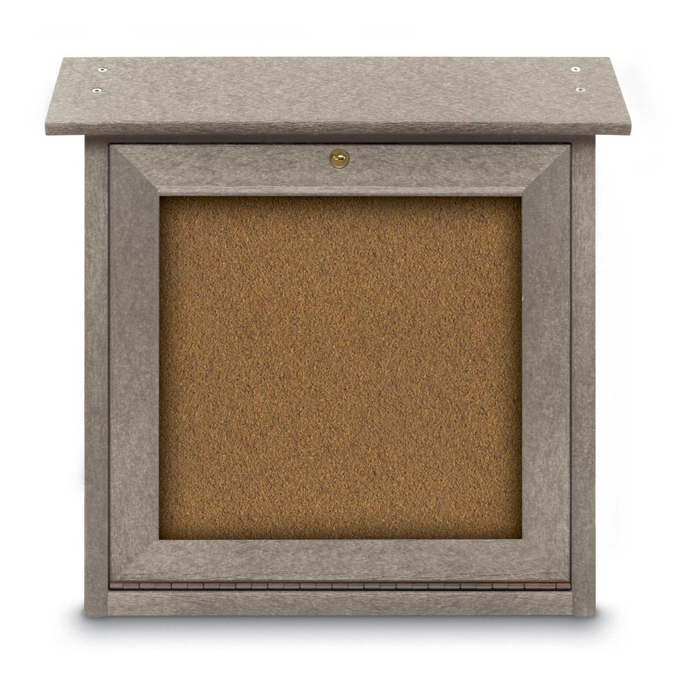 Enclosed Bulletin Board: 18" Wide, 18" High, Cork, Tan