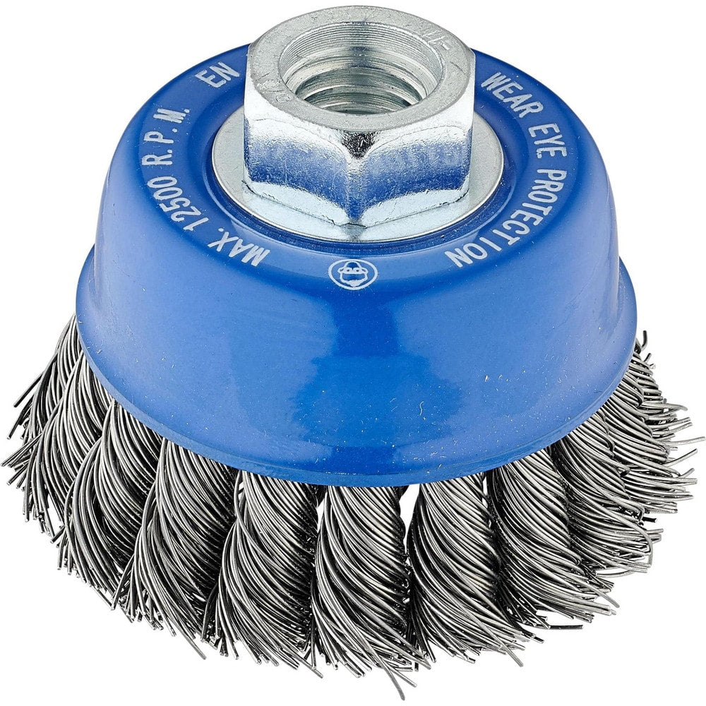 Cup Brush: 4" Dia, 0.0200" Wire Dia, Steel, Knotted