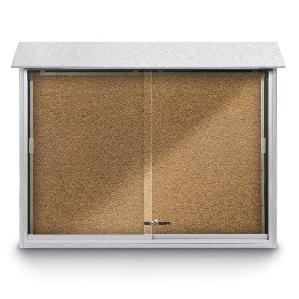 Enclosed Bulletin Board: 45" Wide, 36" High, Cork, Tan