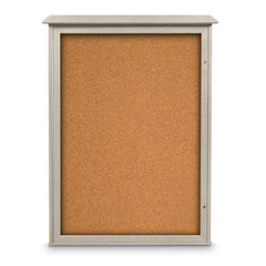 Enclosed Cork Bulletin Board: 54" Wide, 38" High, Cork, Natural Tan