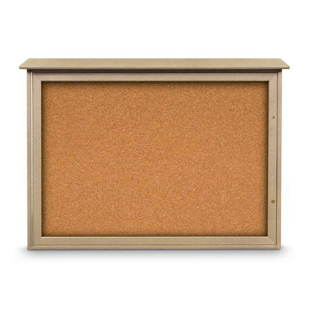 Enclosed Cork Bulletin Board: 48" Wide, 36" High, Cork, Natural Tan