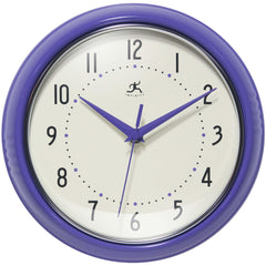 Office Wall Clocks; Clock Type: Dial; Display Type: Analog; Power Source: Battery; Clock Movement Control: Manual; Face Diameter: 7.2500; Face Color: Off-White; Case Color: Periwinkle; Digit Color: Black