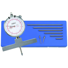 Dial Depth Gages; Minimum Measurement: 0; Maximum Measurement: 558.80; Graduation: 0.0100; Base Length: 4.0000; Base Width: 0.630 in; Accuracy: ¬± 0.001?/0.03mm; Rod Diameter: 0.176 in; Travel: 25.00