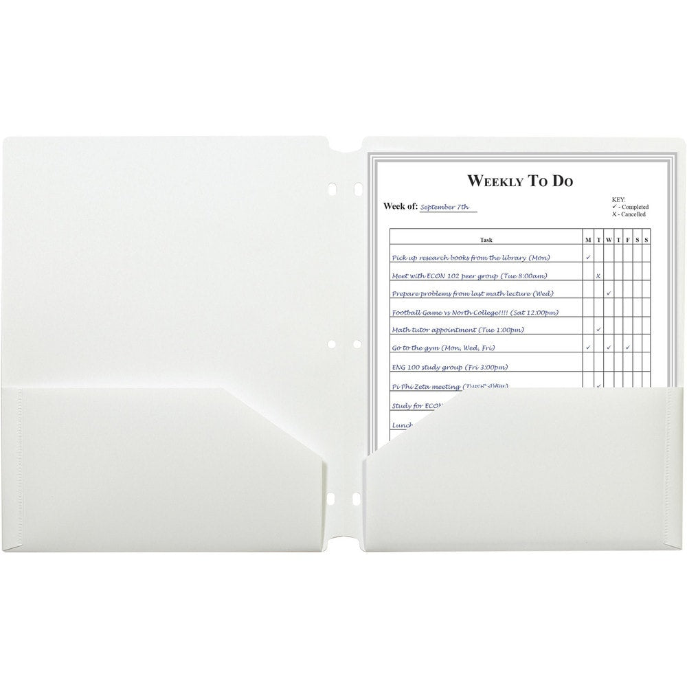 Portfolios, Report Covers & Pocket Binders; Color: White; Overall Width: 9; Overall Length: 11.00; Material: Polypropylene