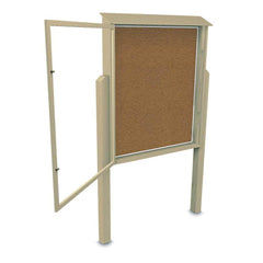 Enclosed Bulletin Board: 48" Wide, 60" High, Cork, Tan