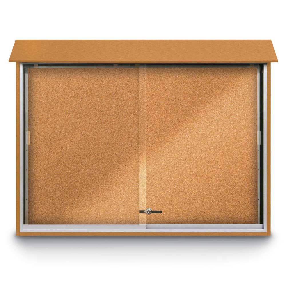 Enclosed Cork Bulletin Board: 52" Wide, 40" High, Cork, Natural Tan