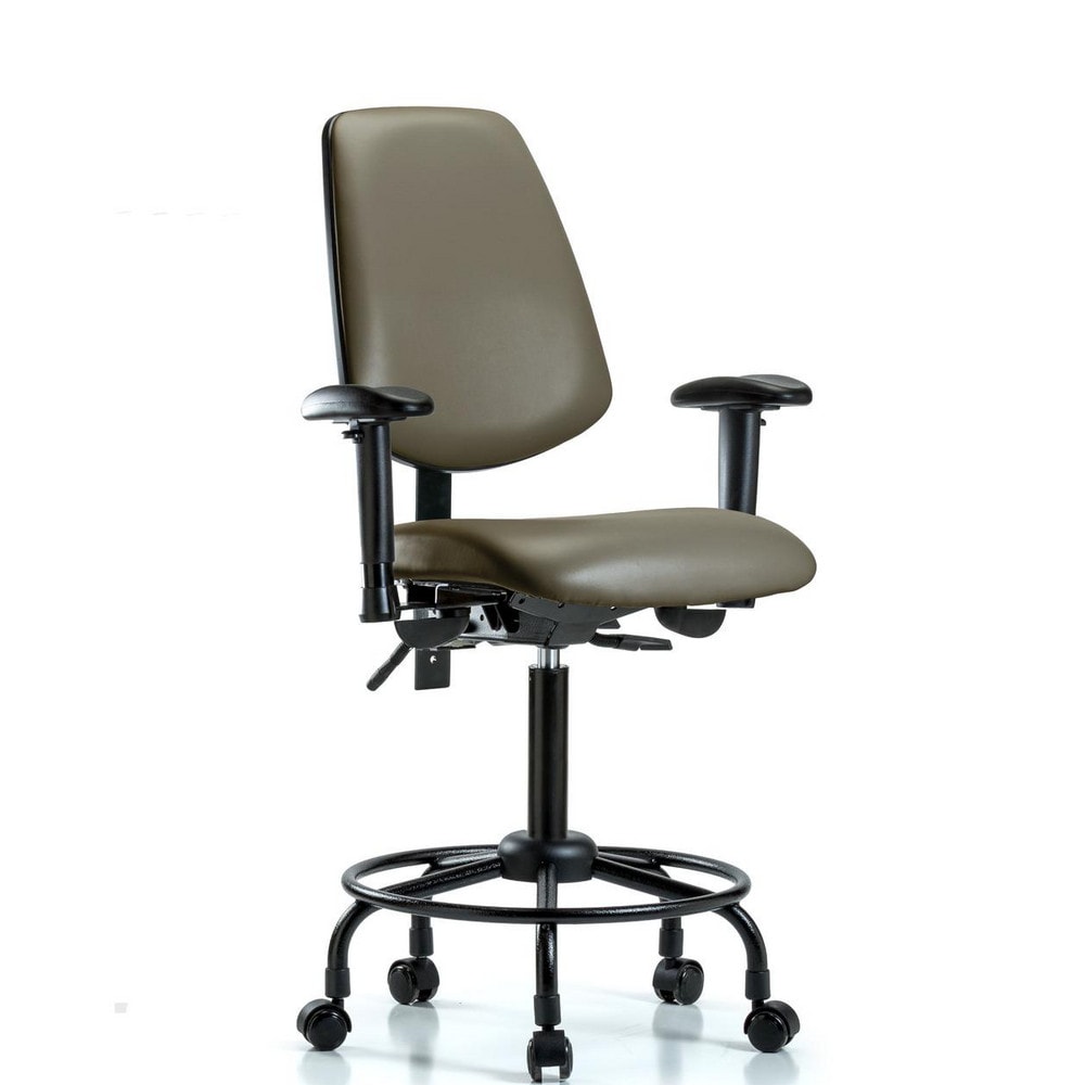 Ergonomic Multifunction Task Chair: Vinyl, 33" Seat Height, Taupe