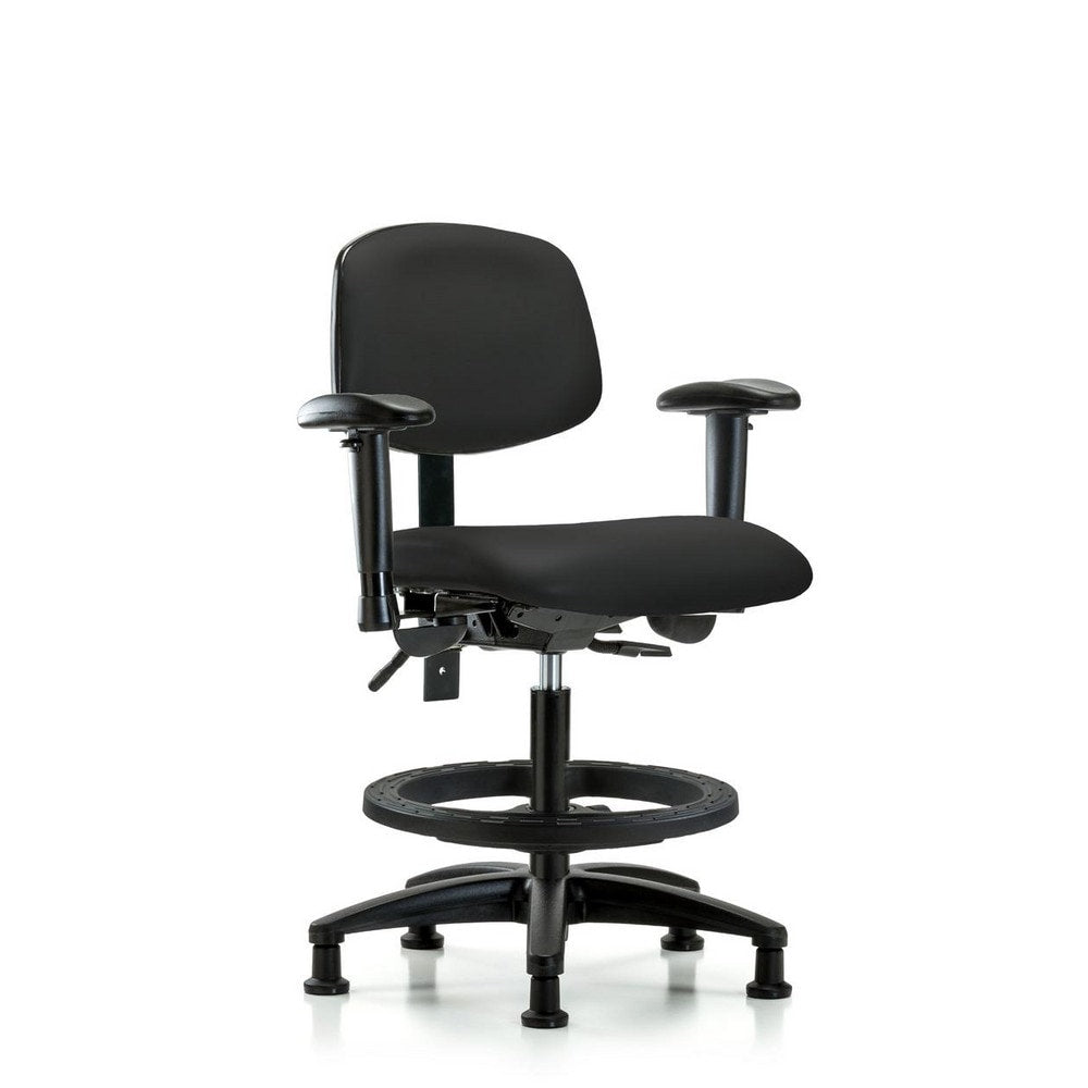 Ergonomic Multifunction Task Chair: Vinyl, 28-1/4" Seat Height, Black