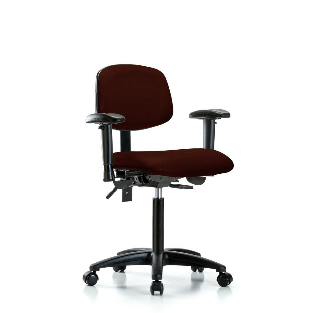 Ergonomic Multifunction Task Chair: Vinyl, 28-1/4" Seat Height, Burgundy