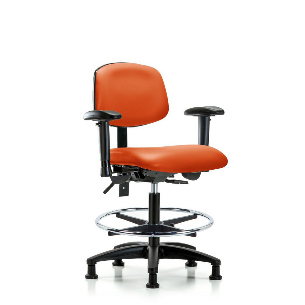 Ergonomic Multifunction Task Chair: Vinyl, 28-1/4" Seat Height, Orange Kist