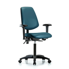 Ergonomic Multifunction Task Chair: Vinyl, 28-1/2" Seat Height, Marine Blue