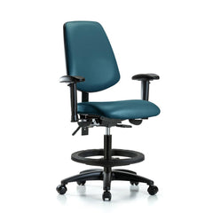 Ergonomic Multifunction Task Chair: Vinyl, 28-1/2" Seat Height, Marine Blue