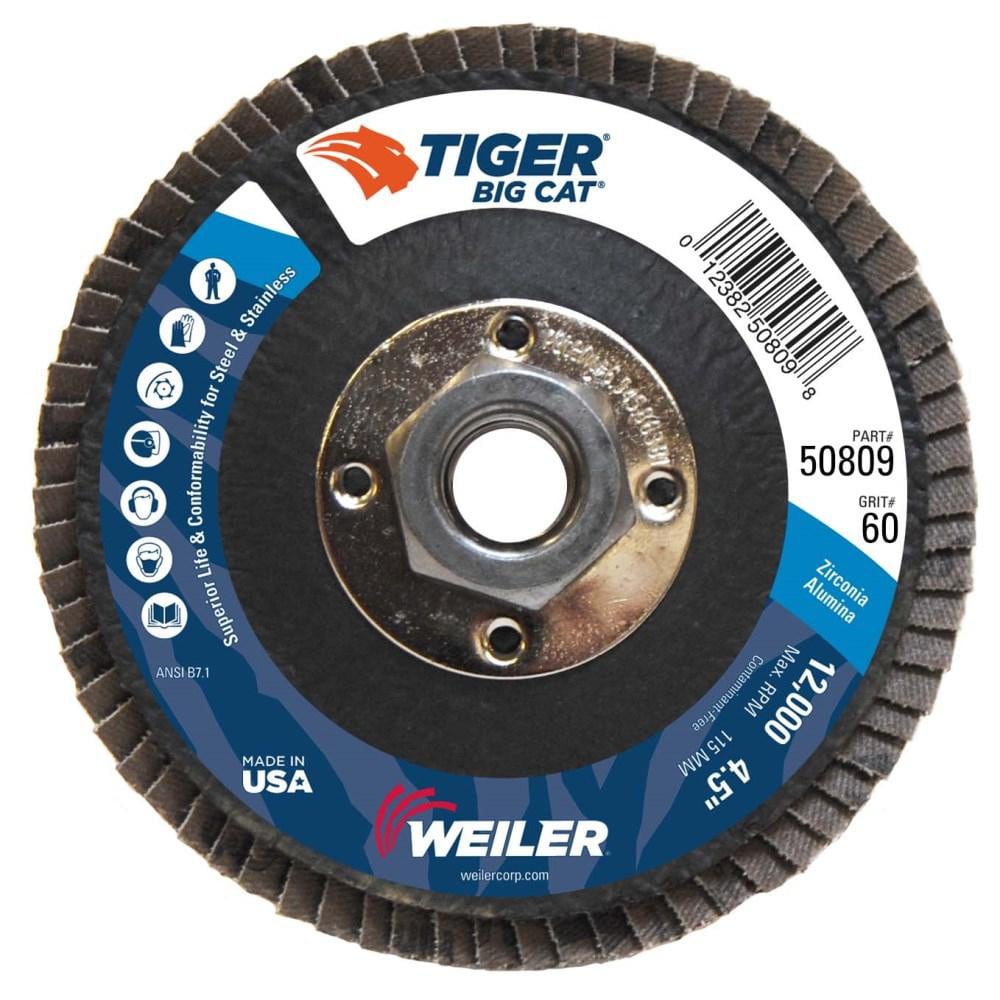 Flap Disc:  4-1/2" Dia, 60 Grit, Zirconia Alumina, Type 27