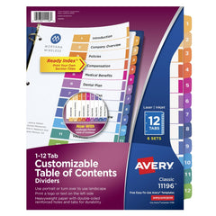 11 x 8 1/2" 1 to 12" Label, 27 Tabs, 3-Hole Punched, Preprinted Divider