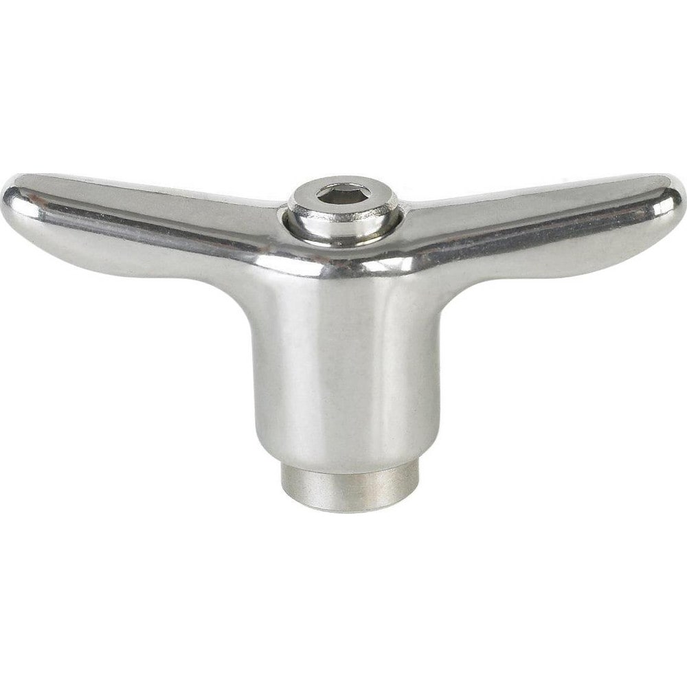 Adjustable Clamping Handle: T-Handle, 5/16-18 Thread, Stainless Steel Handle, 0.6300" Hub Dia, Silver