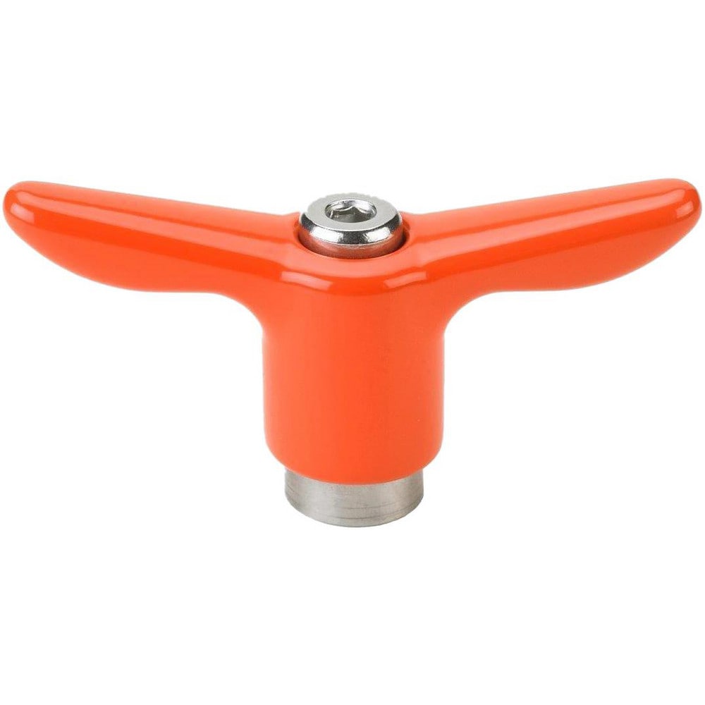 Adjustable Clamping Handle: T-Handle, 1/4-20 Thread, Die Cast Zinc Handle, 0.5300" Hub Dia, Orange