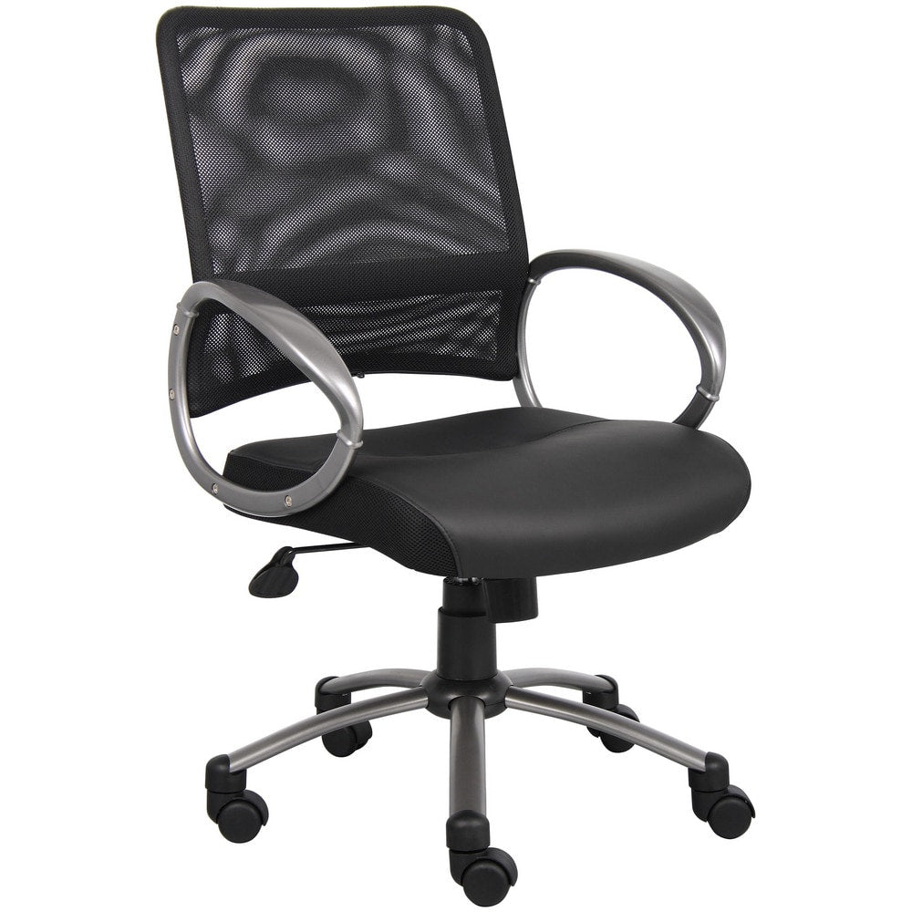 Task Chair:  Mesh & PU Leather,  Adjustable Height,  Black