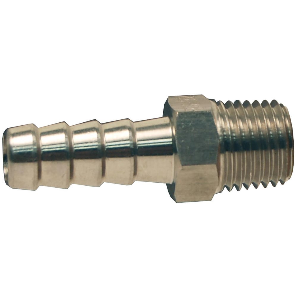 Barbed Hose Fittings; Fitting Type: Hose Barb Insert; Material: Stainless Steel; Thread Standard: MNPT; Thread Size: 1/4; End Connection: Hose Barb x Male NPT; Hose Inside Diameter (Inch): 3/8; Hose Outside Diameter: 3/8