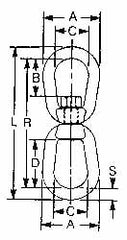 850 Lbs. Load Limit, 3-3/8 Inches Long x 1/4 Inch Diameter Oval Eye Swivel