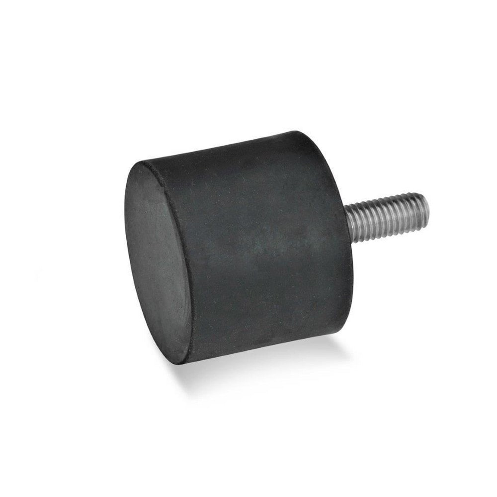 Vibration Isolators; Isolator Type: Plate/Stud; Insert Material: Stainless Steel; Isolator Material: Natural Rubber; Maximum Load Capacity: 170.00 N; Top Diameter: 15.00; Bottom Diameter: 15; Thread Size: M4x0.7; Overall Width: 15 mm