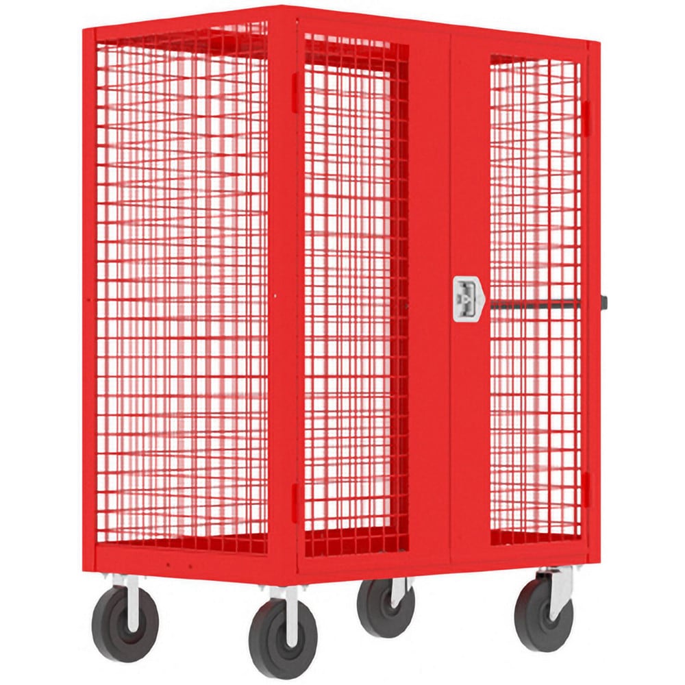 Security Utility Cart: 60" Long, 30" Wide, Steel, 2000 lb Capacity, Red