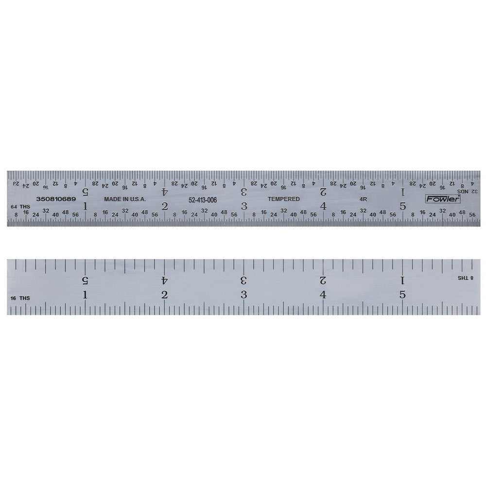 Steel Rules; Material: Steel; Length (Inch): 24; Graduation: 0.50; 1.00; Graduation (Inch): 1/64, 1/32; Tip Style: Flat; Color: Silver; Flexibility: Rigid