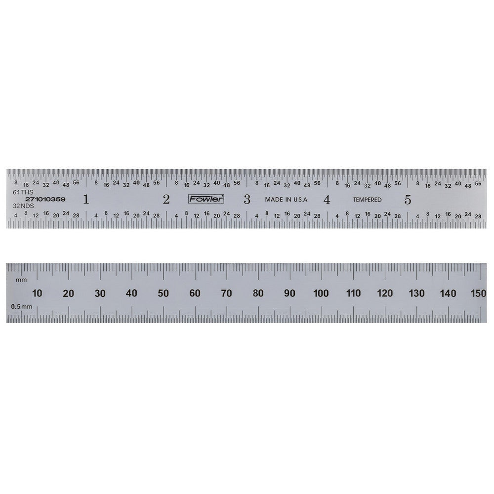 Steel Rules; Material: Steel; Length (Inch): 24; Graduation: 0.50; 1.00; Graduation (Inch): 1/64, 1/32; Tip Style: Flat; Color: Silver; Flexibility: Rigid