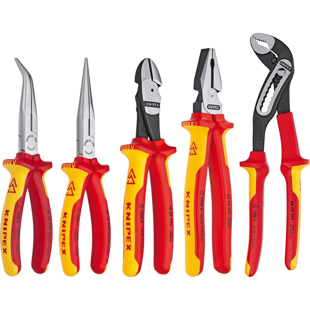 Plier Sets; Plier Type Included: High Leverage Diagonal Cutters, Long Nose Pliers, Angled Long Nose with Cutter, High Leverage Combination Pliers, Alligator Water Pump Pliers; Container Type: None; Handle Material: Comfort Grip; Includes: 02 08 225 US, 2