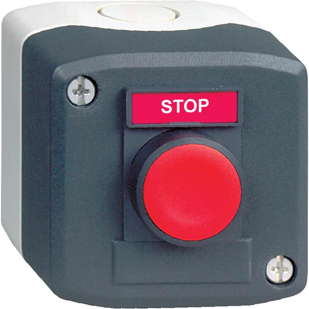 Pushbutton Control Stations; Control Station Type: Control Station; Number of Operators: 1; Legend Markings: Stop; Switch Action: Spring Return; Contact Configuration: NO; Operator Type: Flush Push Button