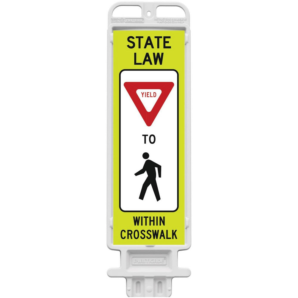 Pedestrian Crossing Sign:  A-Frame, Yield, " STATE LAW YIELD TO PEDESTRIAN WITHIN CROSSWALK"