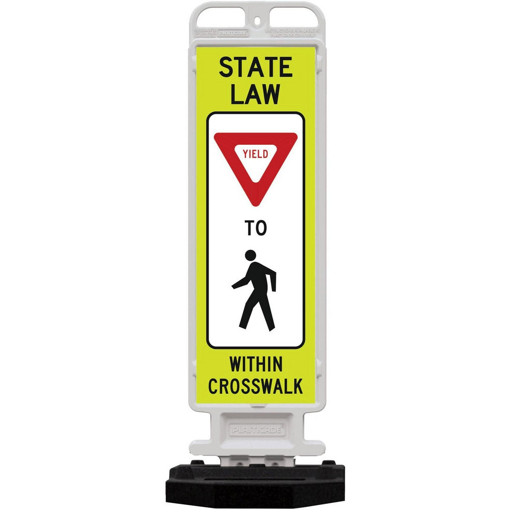 Pedestrian Crossing Sign:  A-Frame, Yield, " STATE LAW YIELD TO PEDESTRIAN WITHIN CROSSWALK"