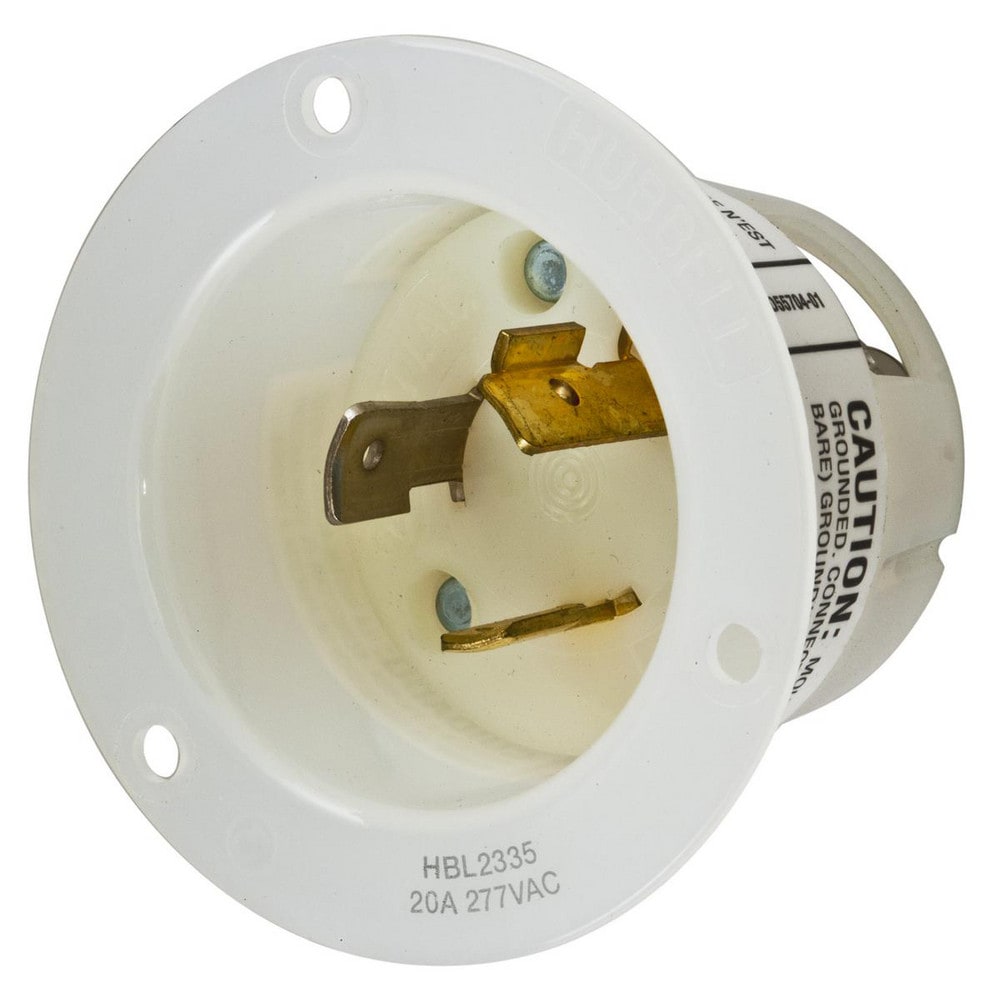 Locking Devices, Twist-Lock Edge, Industrial, Flanged Inlet, 20A 277V AC, 2-Pole 3-Wire Grounding, L7-20P, Screwless Terminal, White