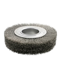 10″ Diameter × 1 3/4″ Width, Carbon Steel, 0.010″ Crimped Bristle, Wheel Brush