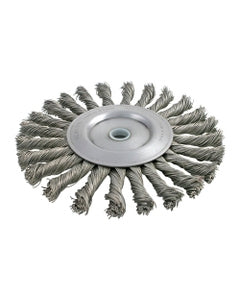 4″ Diameter × 3/8″ Width, Carbon Steel, 0.014″ Knotted Bristle, Wheel Brush