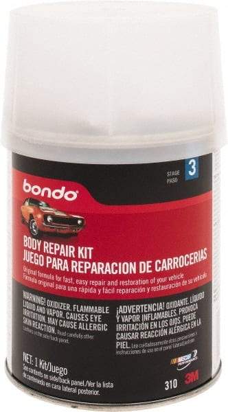 3M - 4 Piece Body Repair Kit - 16 oz Body Filler, .50 oz Cream Hardener, Metal Body Patch, Spreader - Americas Industrial Supply