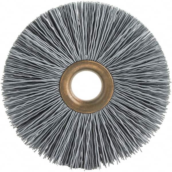 Brush Research Mfg. - 4" OD, 5/8" Arbor Hole, Crimped Abrasive Nylon Wheel Brush - 3/4" Face Width, 1-7/16" Trim Length, 20,000 RPM - Americas Industrial Supply